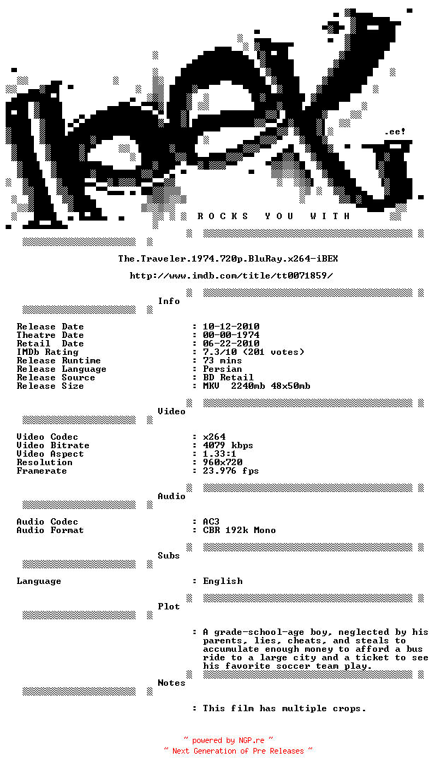 NFO for the release The.Traveler.1974.720p.BluRay.x264-iBEX by iBEX
