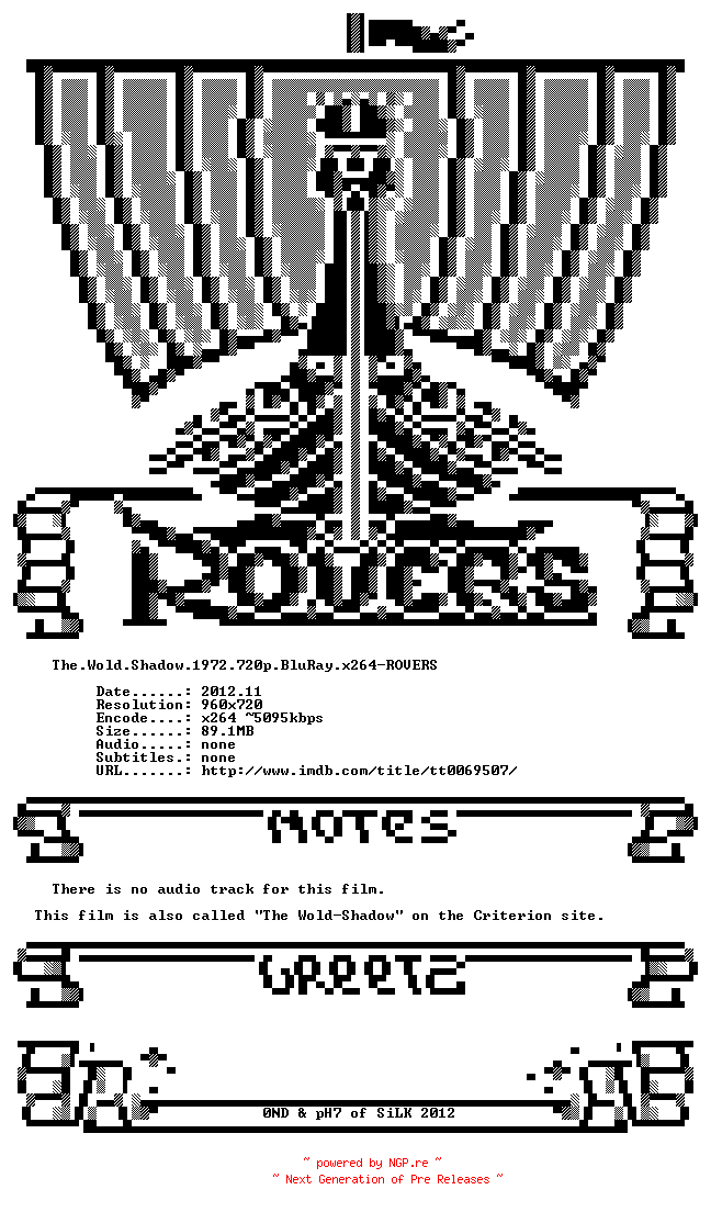 NFO for the release The.Wold.Shadow.1972.720p.BluRay.x264-ROVERS by ROVERS