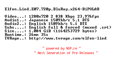 NFO for the release Elfen.Lied.E07.720p.BluRay.x264-BiPOLAR by BiPOLAR
