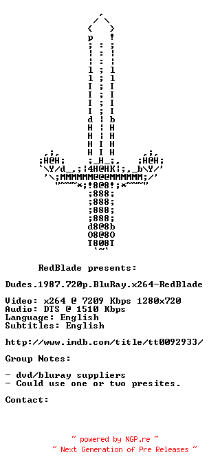 NFO for the release Dudes.1987.720p.BluRay.x264-RedBlade by RedBlade