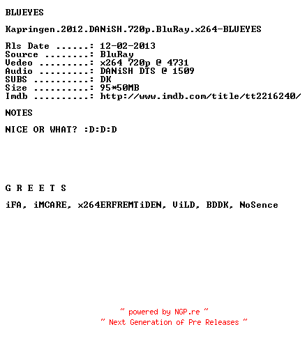 NFO for the release Kapringen.2012.DANiSH.720p.BluRay.x264-BLUEYES by BLUEYES