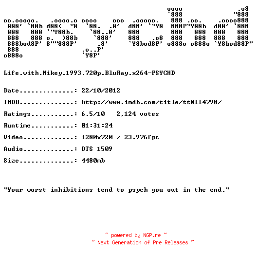 NFO for the release Life.with.Mikey.1993.720p.BluRay.x264-PSYCHD by PSYCHD