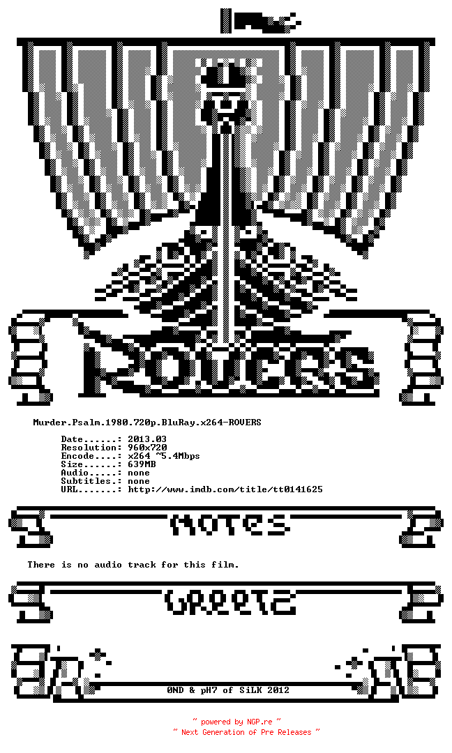 NFO for the release Murder.Psalm.1980.720p.BluRay.x264-ROVERS by ROVERS