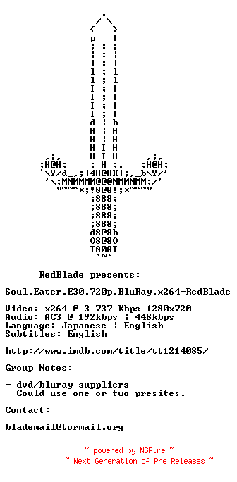 NFO for the release Soul.Eater.E30.720p.BluRay.x264-RedBlade by RedBlade
