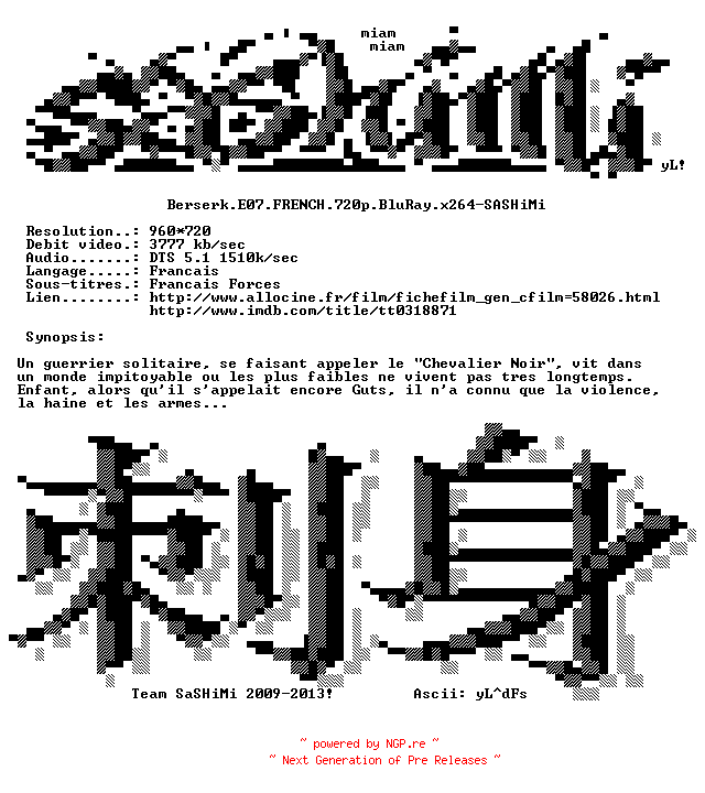 NFO for the release Berserk.E07.FRENCH.720p.BluRay.x264-SaSHiMi by SaSHiMi