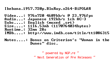 NFO for the release Ikebana.1957.720p.BluRay.x264-BiPOLAR by BiPOLAR