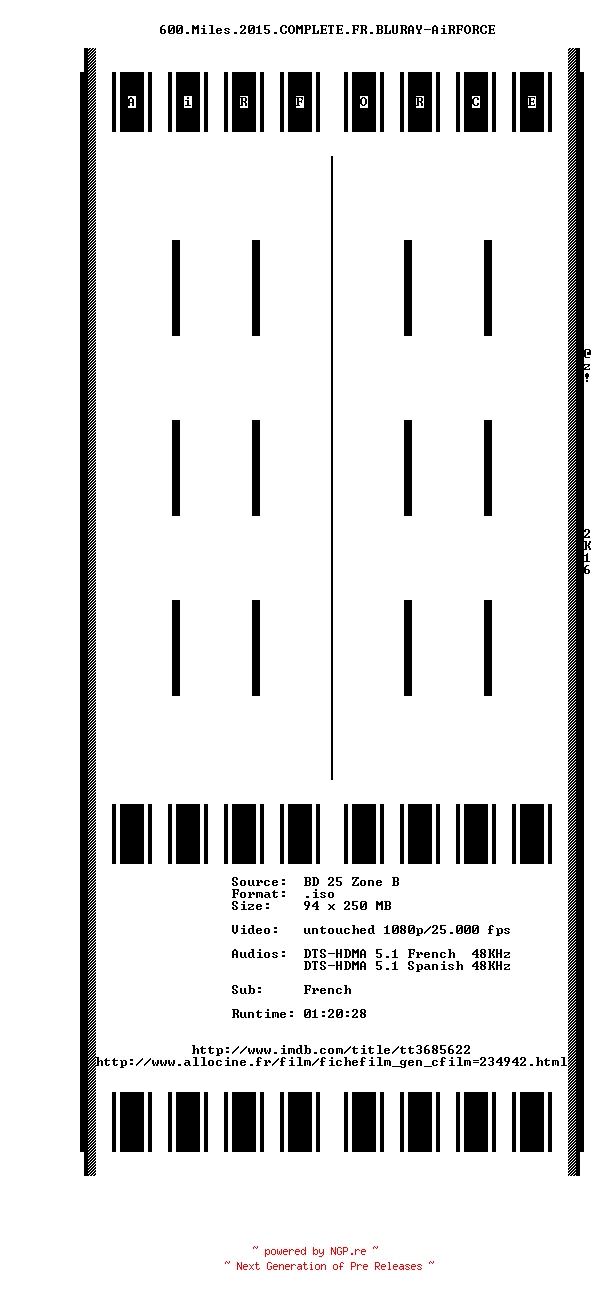 NFO for the release 600.Miles.2015.COMPLETE.FR.BLURAY-AiRFORCE by AiRFORCE
