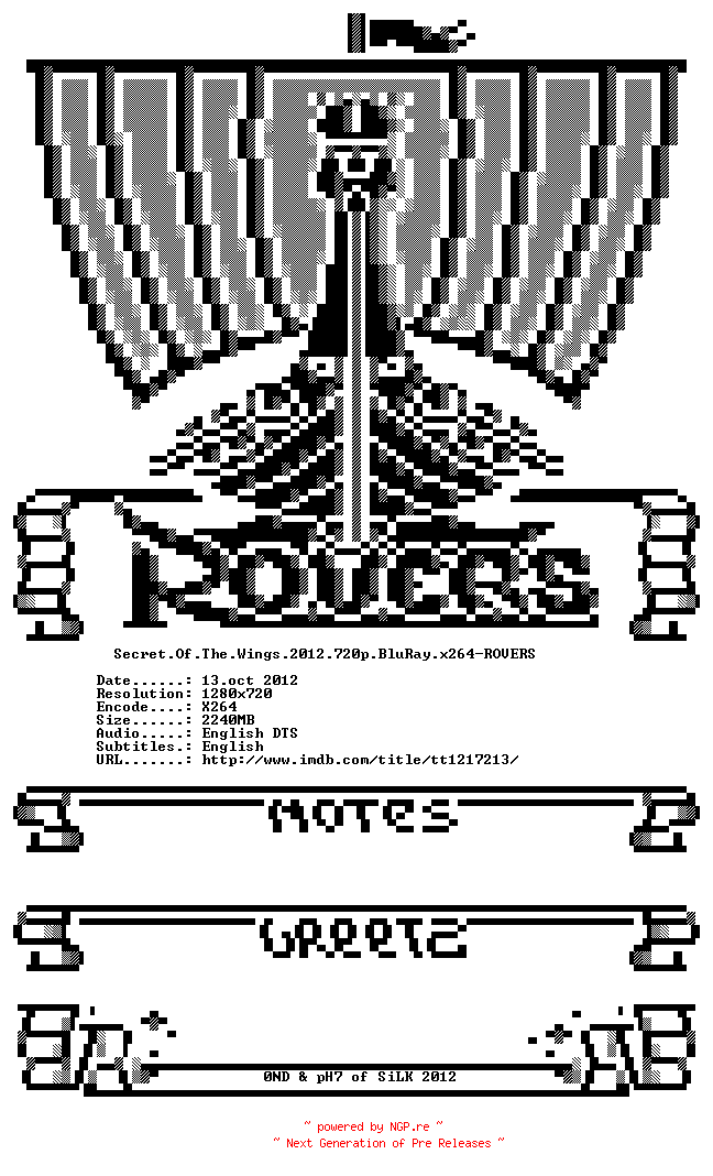 NFO for the release Secret.Of.The.Wings.2012.720p.BluRay.x264-ROVERS by ROVERS