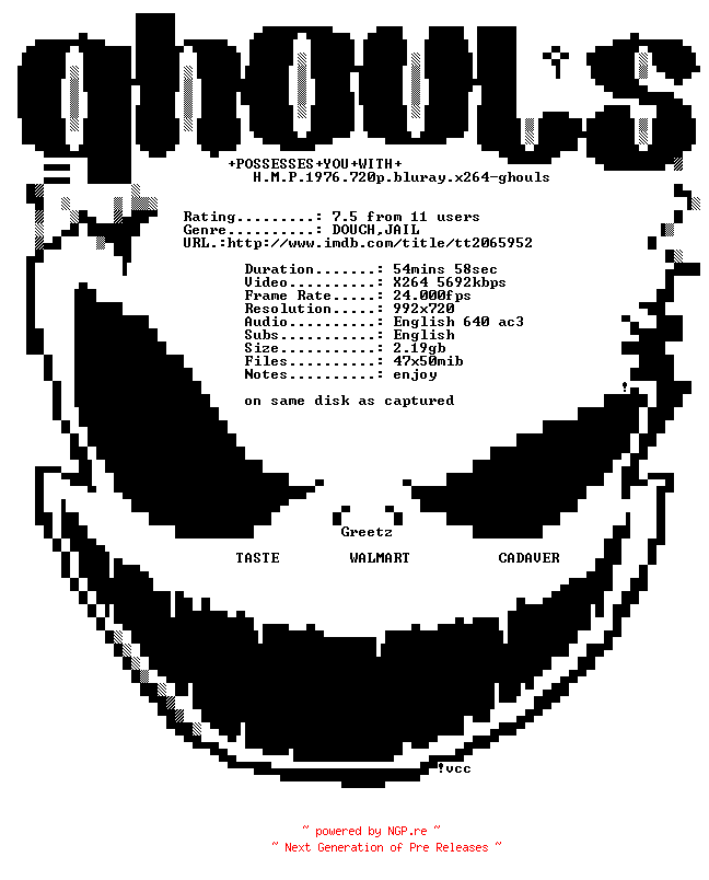 NFO for the release H.M.P.1976.720p.BluRay.x264-GHOULS by GHOULS