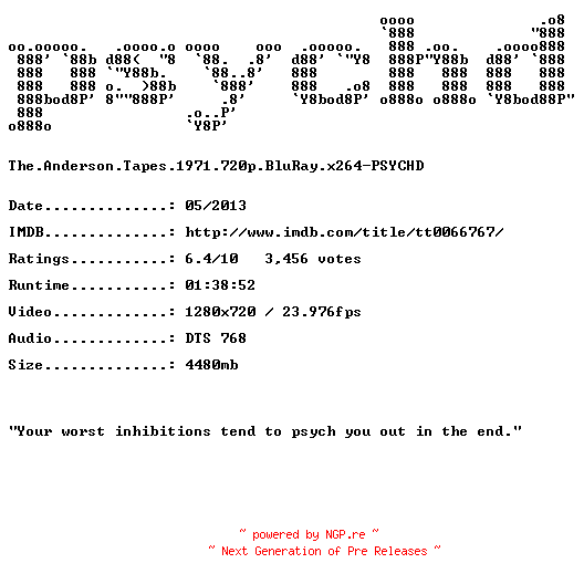 NFO for the release The.Anderson.Tapes.1971.720p.BluRay.x264-PSYCHD by PSYCHD