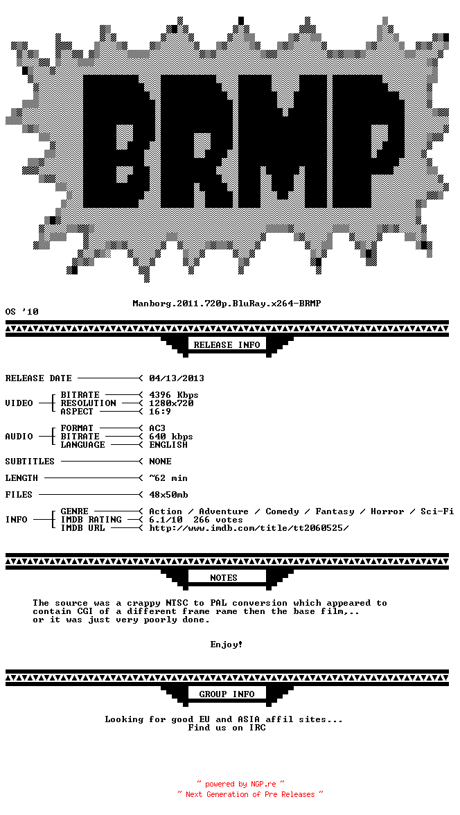 NFO for the release Manborg.2011.720p.BluRay.x264-BRMP by BRMP