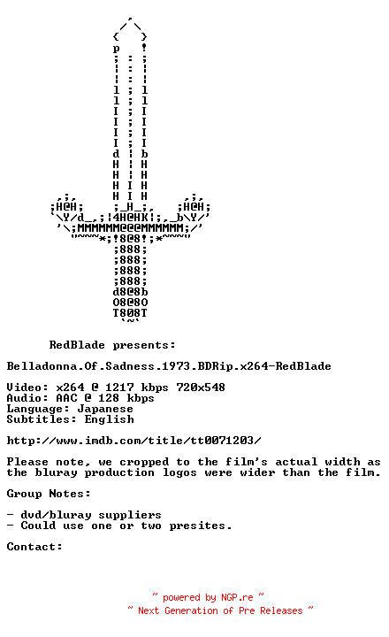 NFO for the release Belladonna.Of.Sadness.1973.BDRip.x264-RedBlade by RedBlade