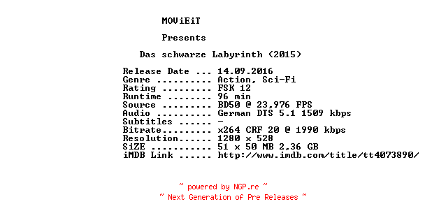 NFO for the release Das.schwarze.Labyrinth.2015.German.720p.BluRay.x264-MOViEiT by MOViEiT