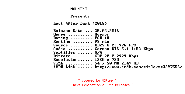 NFO for the release Lost.After.Dark.2015.GERMAN.720p.BluRay.x264-MOViEiT by MOViEiT