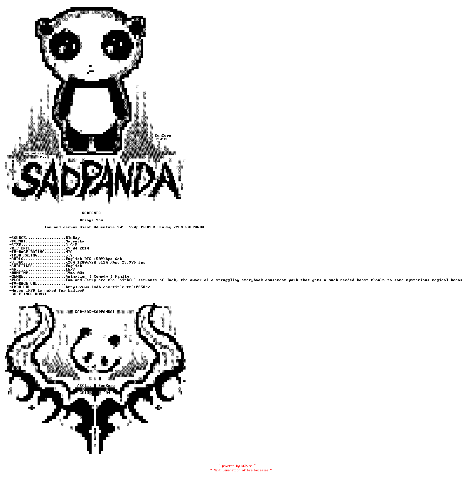 NFO for the release Tom.and.Jerrys.Giant.Adventure.2013.720p.PROPER.BluRay.x264-SADPANDA by SADPANDA