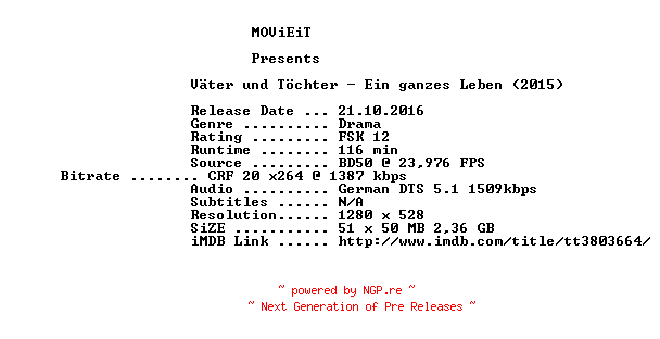 NFO for the release Vaeter.und.Toechter.Ein.ganzes.Leben.2015.German.720p.BluRay.x264-MOViEiT by MOViEiT