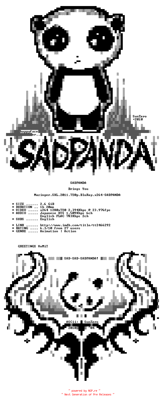 NFO for the release Mazinger.SKL.2011.720p.BluRay.x264-SADPANDA by SADPANDA