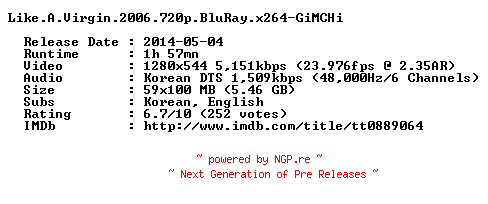 NFO for the release Like.A.Virgin.2006.720p.BluRay.x264-GiMCHi by GiMCHi