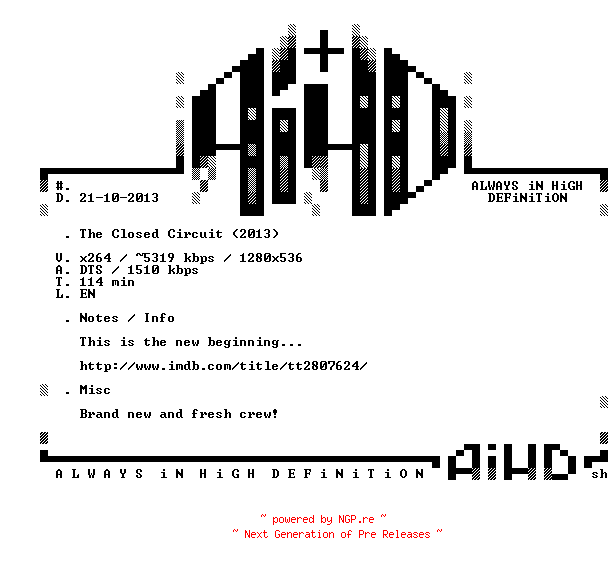 NFO for the release The.Closed.Circuit.2013.720p.BluRay.x264-AiHD by AiHD
