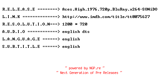 NFO for the release Aces.High.1976.720p.BluRay.x264-SONiDO by SONiDO