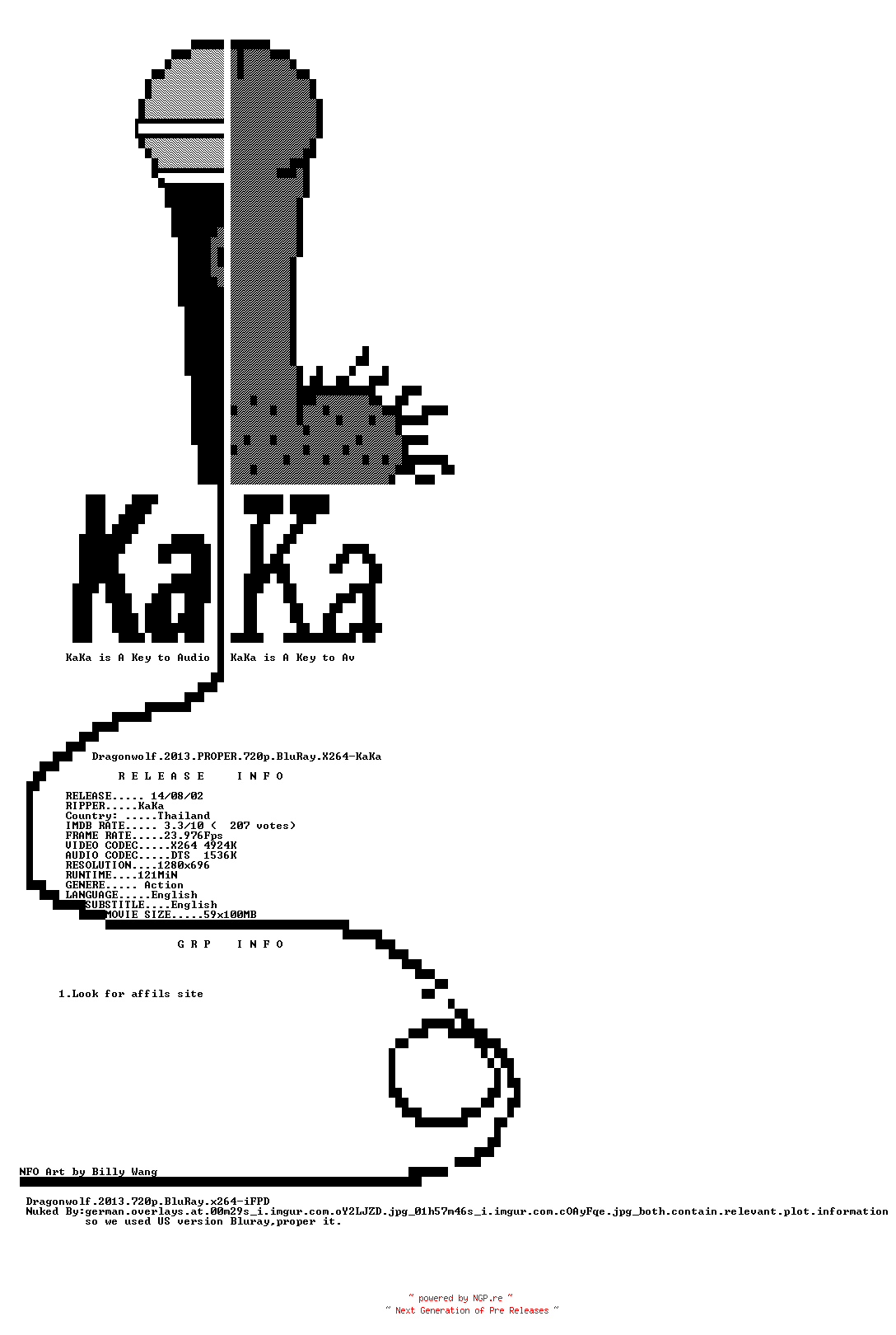 NFO for the release Dragonwolf.2013.PROPER.720p.BluRay.X264-KaKa by KaKa