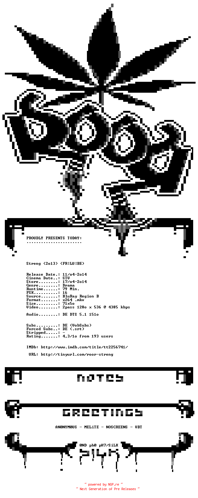 NFO for the release Streng.2013.German.720p.BluRay.x264-ROOR by ROOR