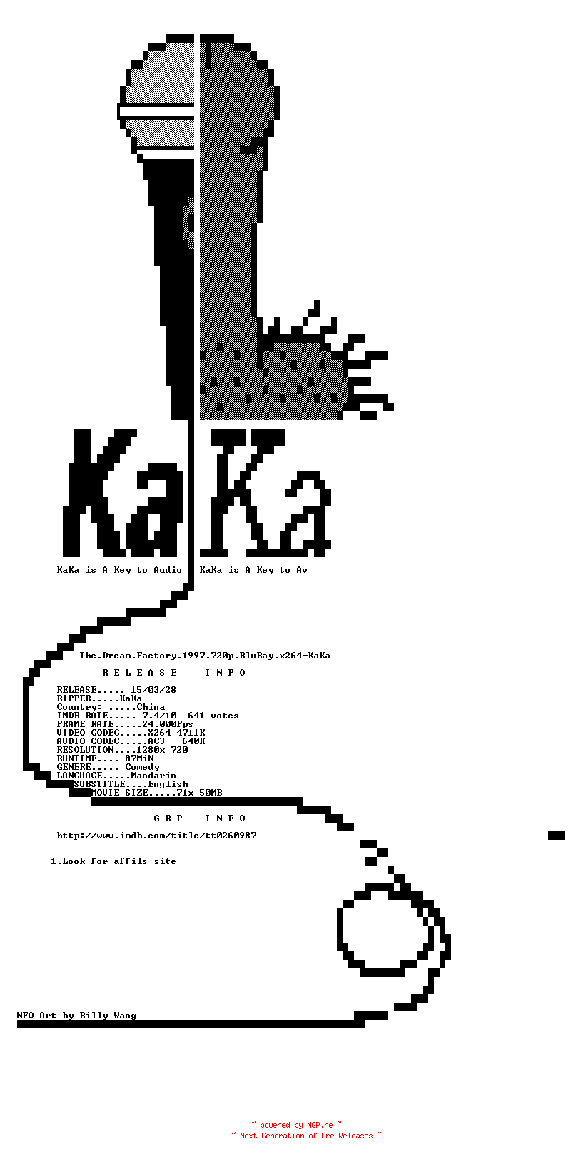 NFO for the release The.Dream.Factory.1997.720p.BluRay.x264-KaKa by KaKa