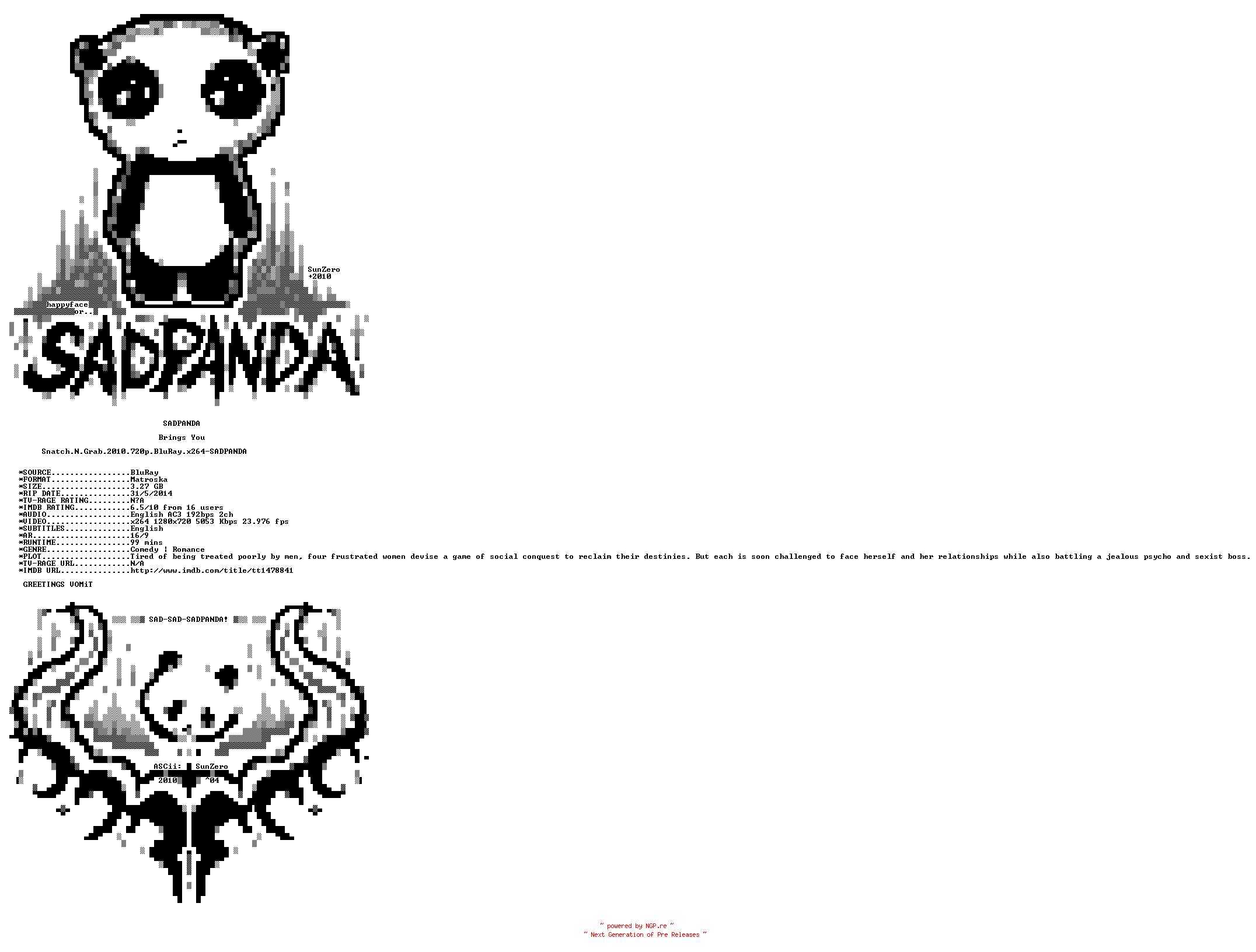 NFO for the release Snatch.N.Grab.2010.720p.BluRay.x264-SADPANDA by SADPANDA
