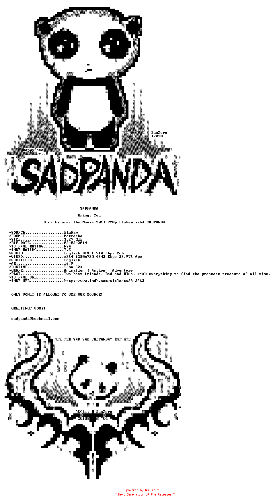 NFO for the release Dick.Figures.The.Movie.2013.720p.BluRay.x264-SADPANDA by SADPANDA