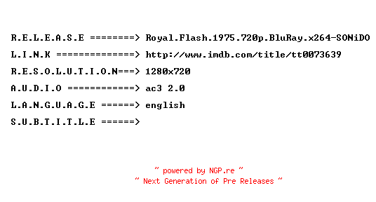 NFO for the release Royal.Flash.1975.720p.BluRay.x264-SONiDO by SONiDO
