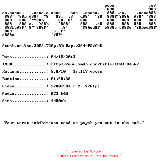 NFO for the release Stuck.on.You.2003.720p.BluRay.x264-PSYCHD by PSYCHD