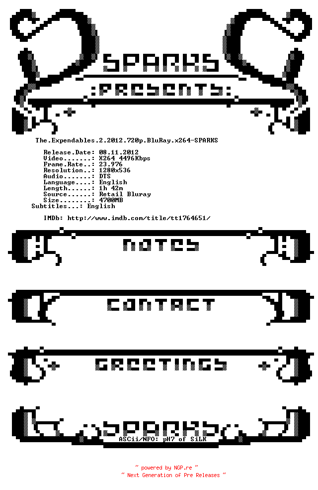 NFO for the release The.Expendables.2.2012.720p.BluRay.x264-SPARKS by SPARKS
