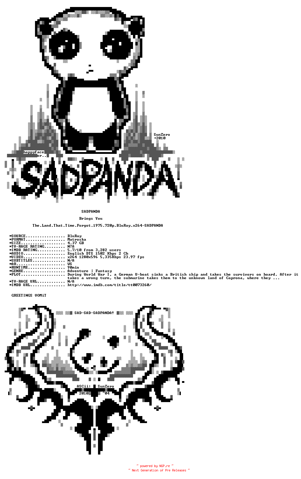 NFO for the release The.Land.That.Time.Forgot.1975.720p.BluRay.x264-SADPANDA by SADPANDA