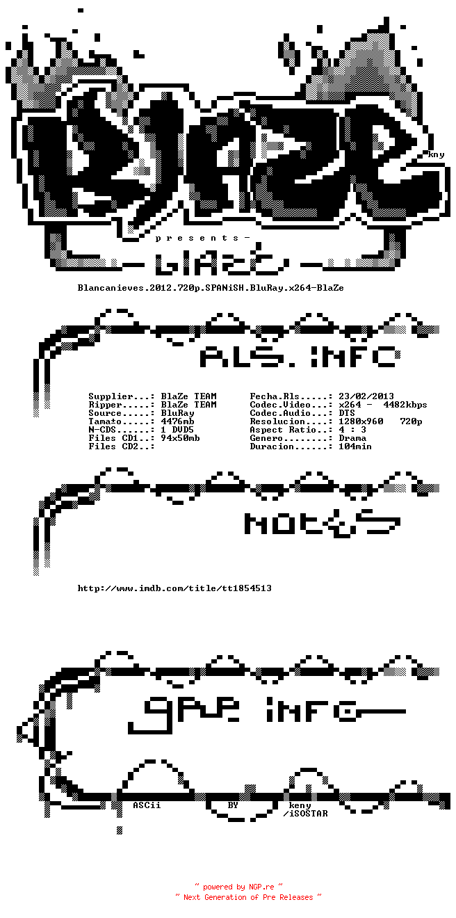 NFO for the release Blancanieves.2012.720p.SPANiSH.BluRay.x264-BlaZe by BlaZe