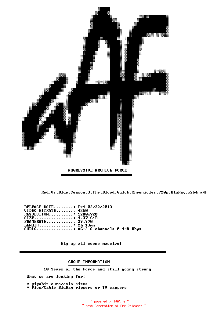NFO for the release Red.Vs.Blue.Season.3.The.Blood.Gulch.Chronicles.720p.BluRay.x264-aAF by aAF