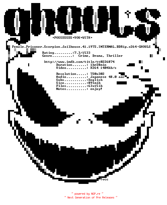 NFO for the release Female.Prisoner.Scorpion.Jailhouse.41.1972.INTERNAL.BDRip.x264-GHOULS by GHOULS