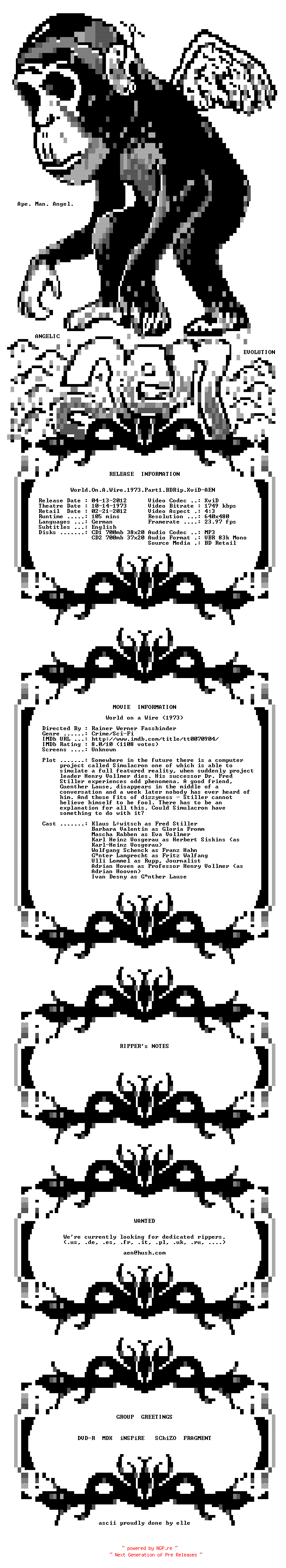 NFO for the release World.On.A.Wire.1973.Part1.BDRip.XviD-AEN by AEN