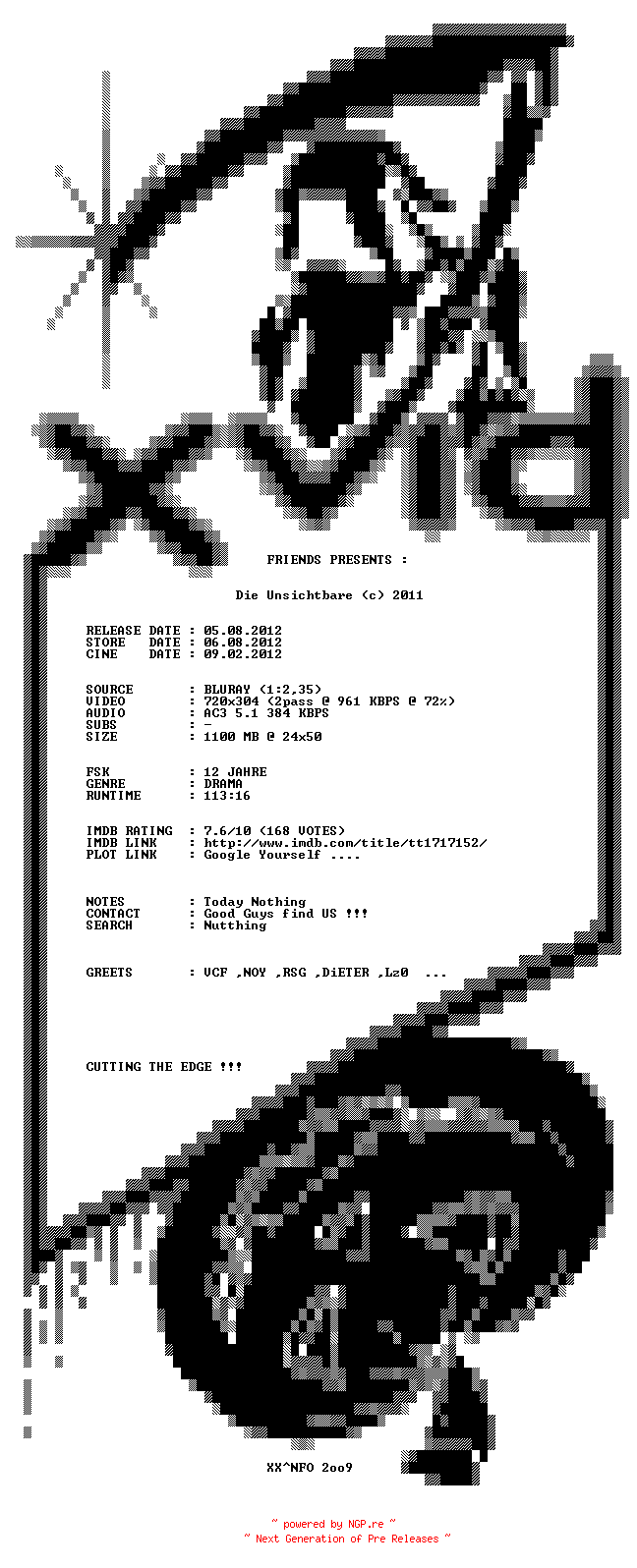 NFO for the release Die.Unsichtbare.German.2011.AC3.BDRiP.XviD-XF by XF