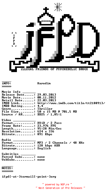 NFO for the release Harodim.2012.BDRiP.XViD-iFPD by iFPD