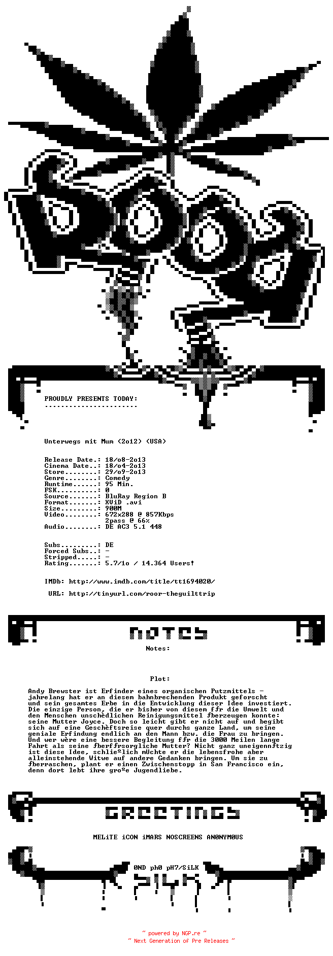 NFO for the release Unterwegs.mit.Mum.German.AC3.BDRiP.XViD-ROOR by ROOR