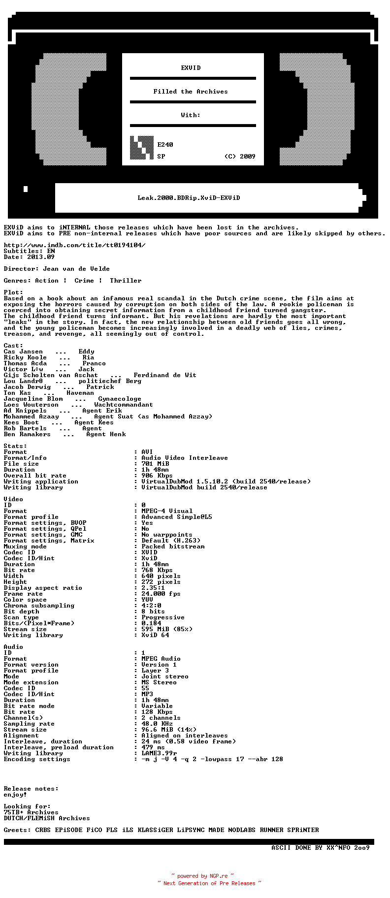 NFO for the release Leak.2000.BDRip.XviD-EXViD by EXViD
