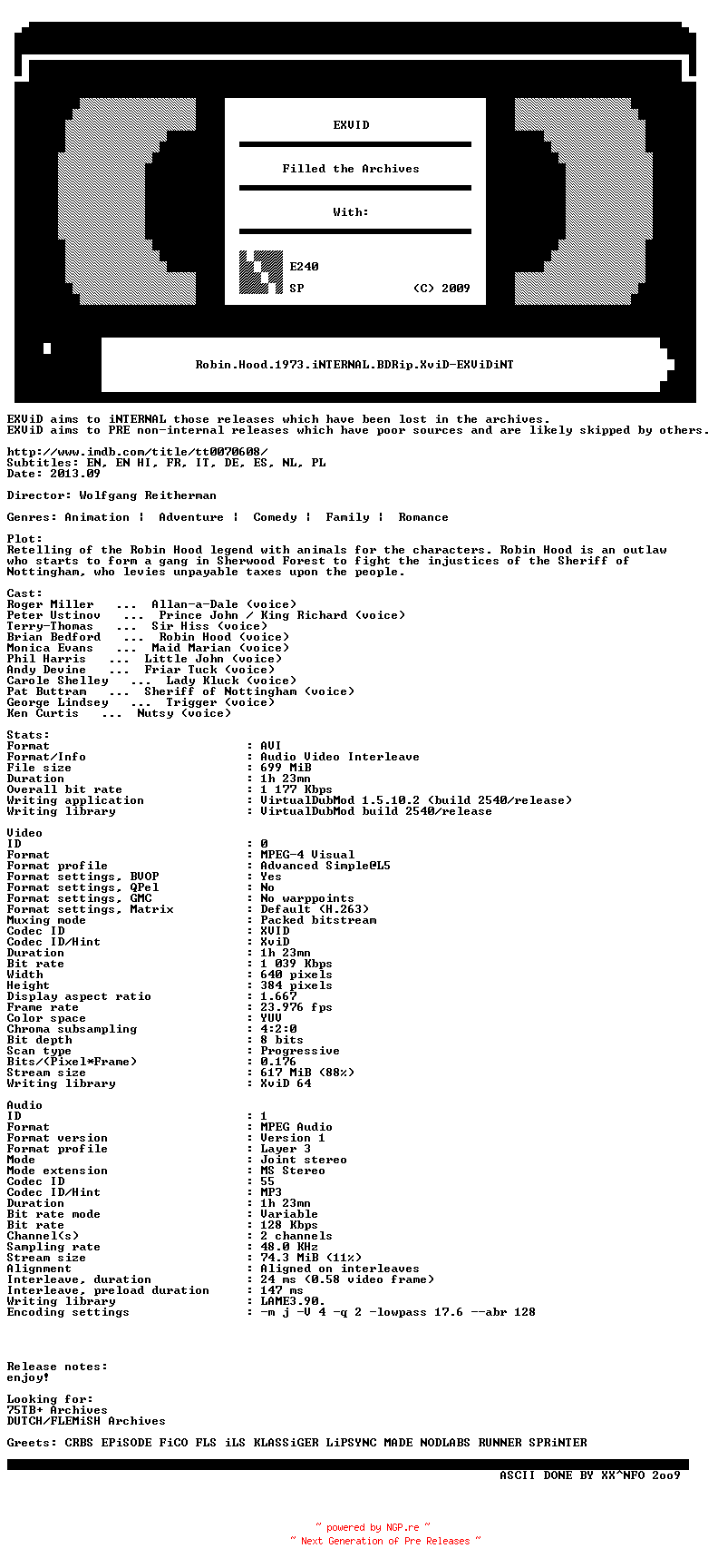 NFO for the release Robin.Hood.1973.iNTERNAL.BDRip.XviD-EXViDiNT by EXViDiNT
