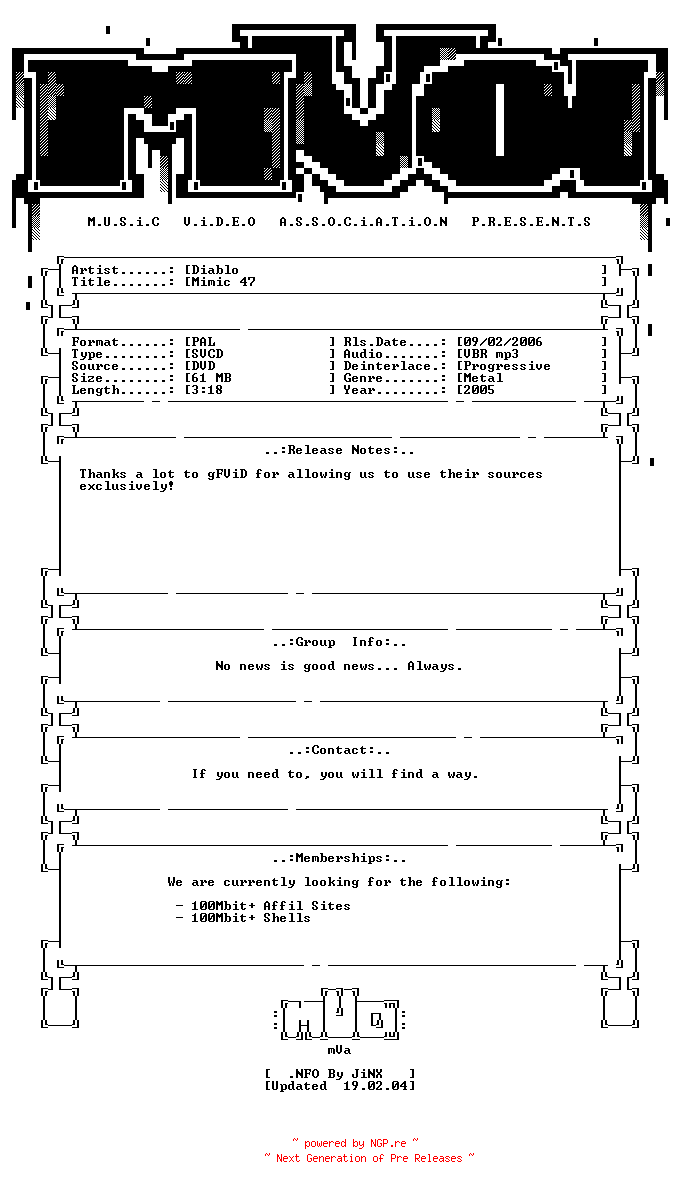 NFO for the release Diablo-mimic_47-dvdrip-svcd-2005-mVa by mVa