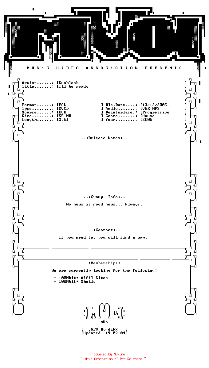 NFO for the release Sunblock-ill_be_ready-svcd-2005-mVa by mVa