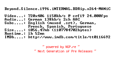 NFO for the release Beyond.Silence.1996.iNTERNAL.BDRip.x264-MANiC by MANiC