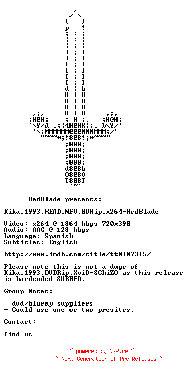NFO for the release Kika.1993.READ.NFO.BDRip.x264-RedBlade by RedBlade