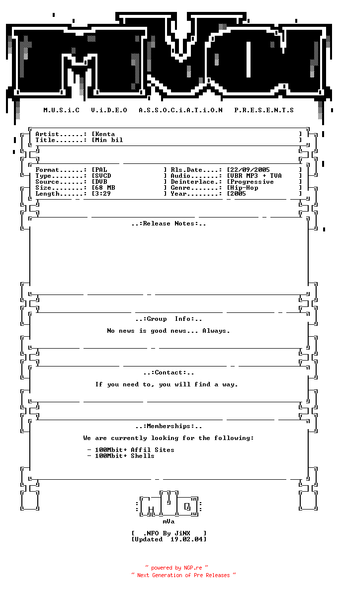 NFO for the release Kenta-min_bil-svcd-se-2005-mVa by mVa