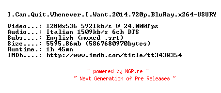 NFO for the release I.Can.Quit.Whenever.I.Want.2014.720p.BluRay.x264-USURY by USURY