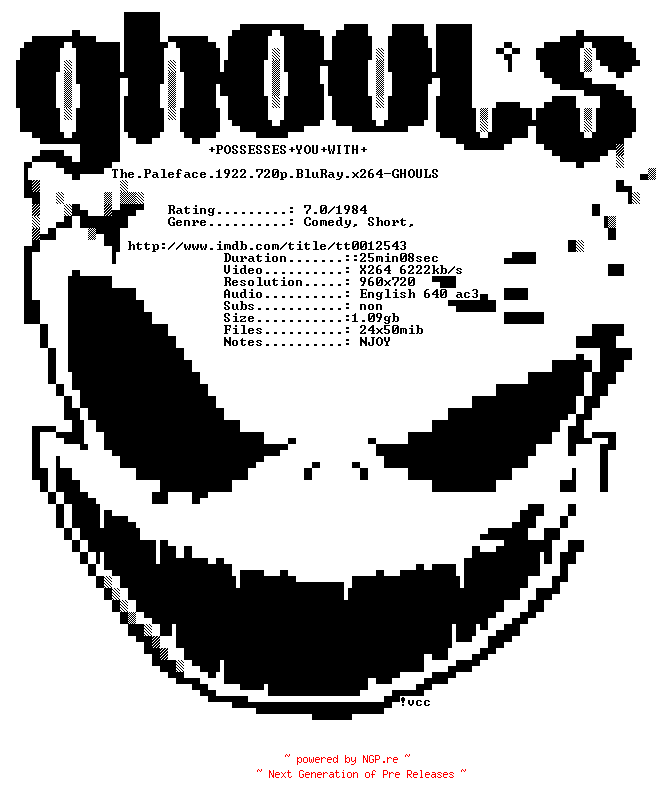 NFO for the release The.Paleface.1922.720p.BluRay.x264-GHOULS by GHOULS