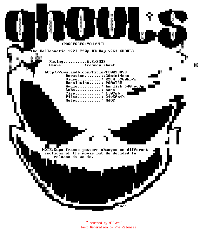 NFO for the release The.Balloonatic.1923.720p.BluRay.x264-GHOULS by GHOULS